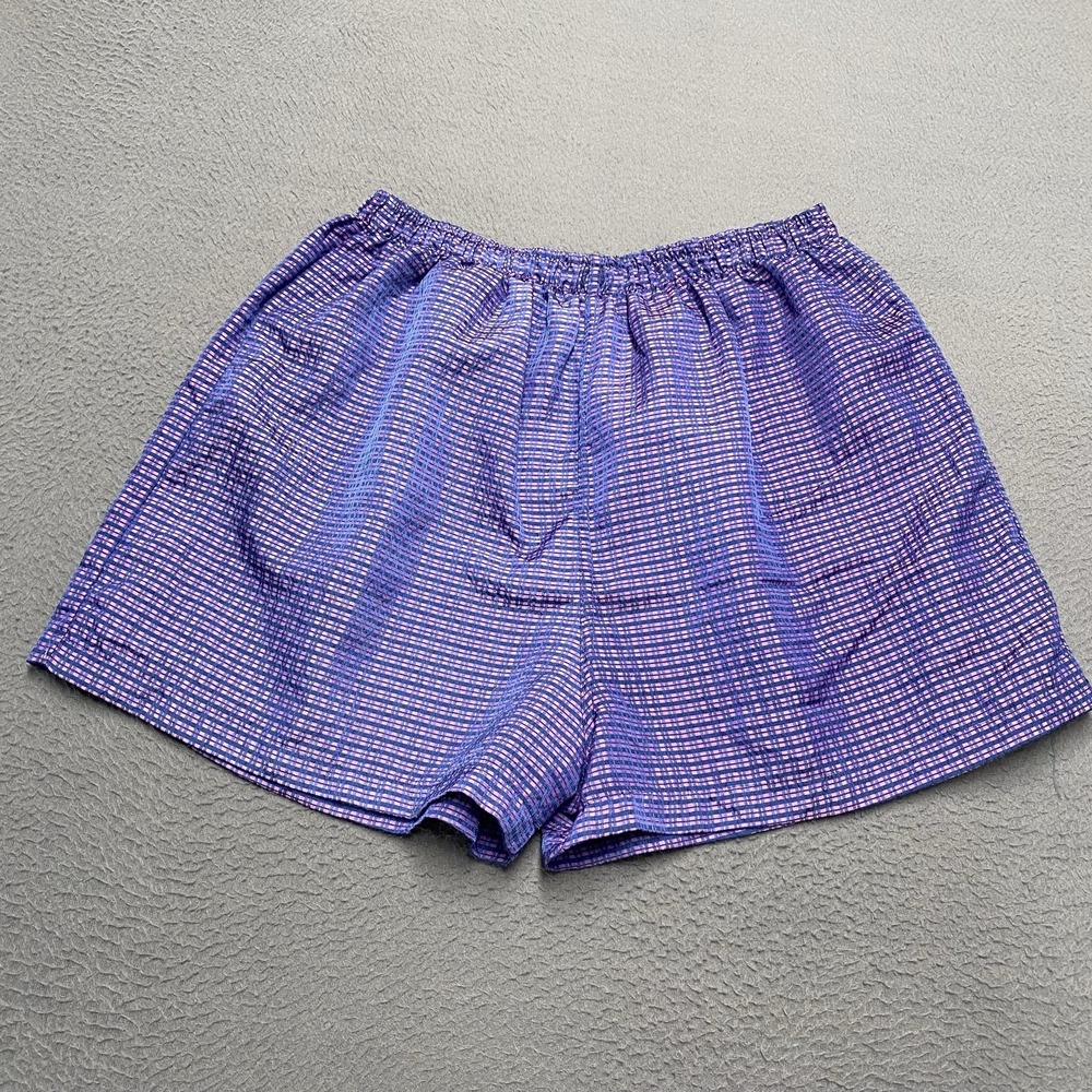 Girl Rebel Shorts Womens XL Blue Check Nylon Elastic Waist Made USA Casual 4 In